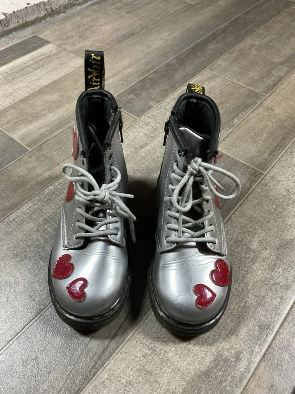 Dr Martens Youth 1460 Glitter Star Patent Lace Up Boots Heart Girls US 10